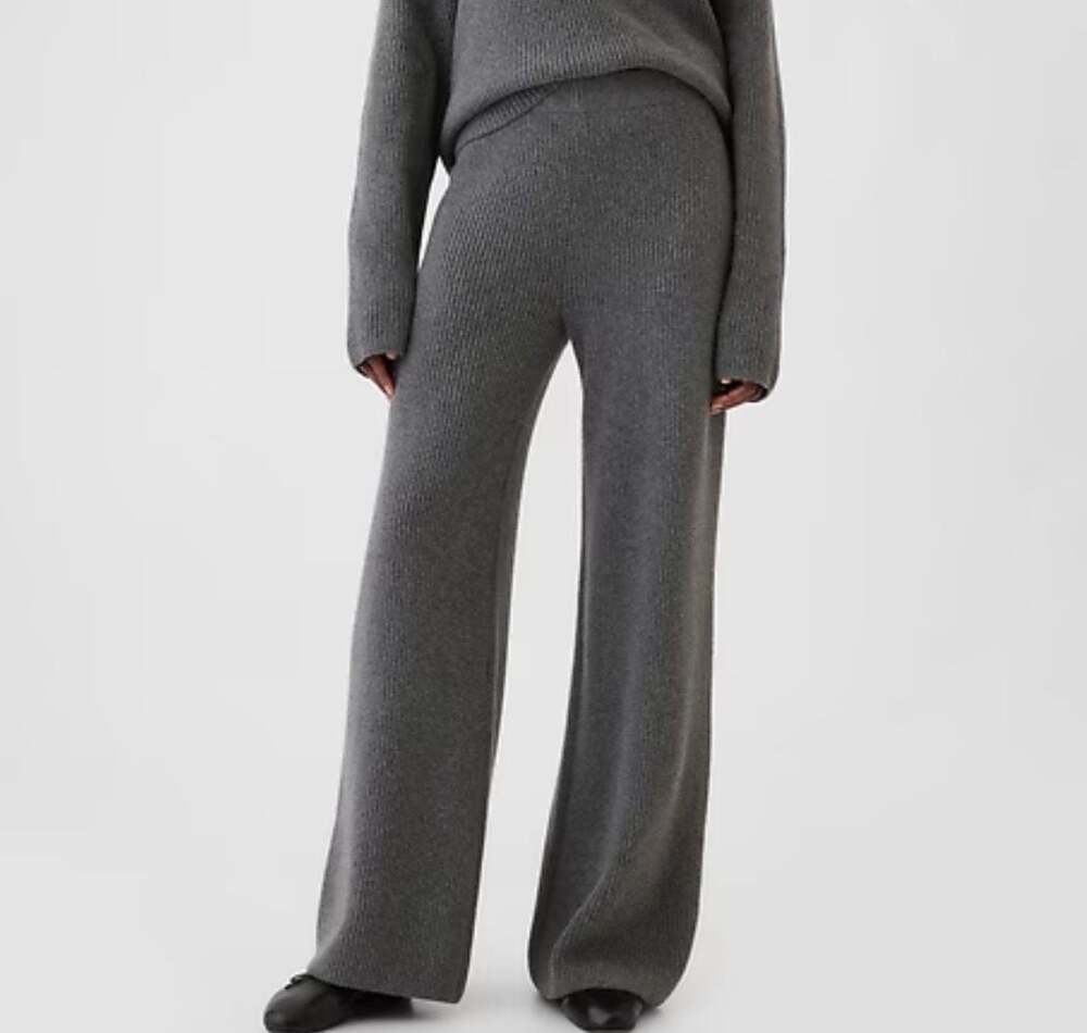 Gap CashSoft Shaker-Stitch Wide-Leg Sweater Pants Charcoal Gray XXL - Picture 1 of 10